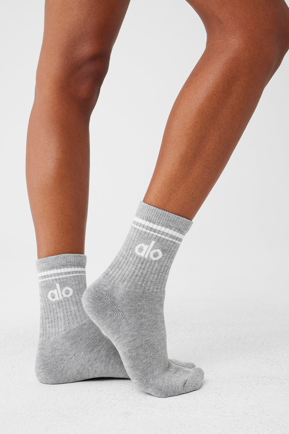 Unisex Half-Crew Throwback Sock - Athletic Heather Grey/White - Image 2