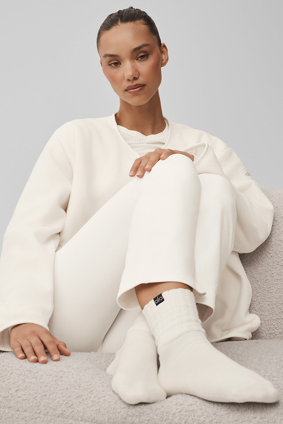 Unisex Half-Crew Scrunch Sock - Ivory - Image 2