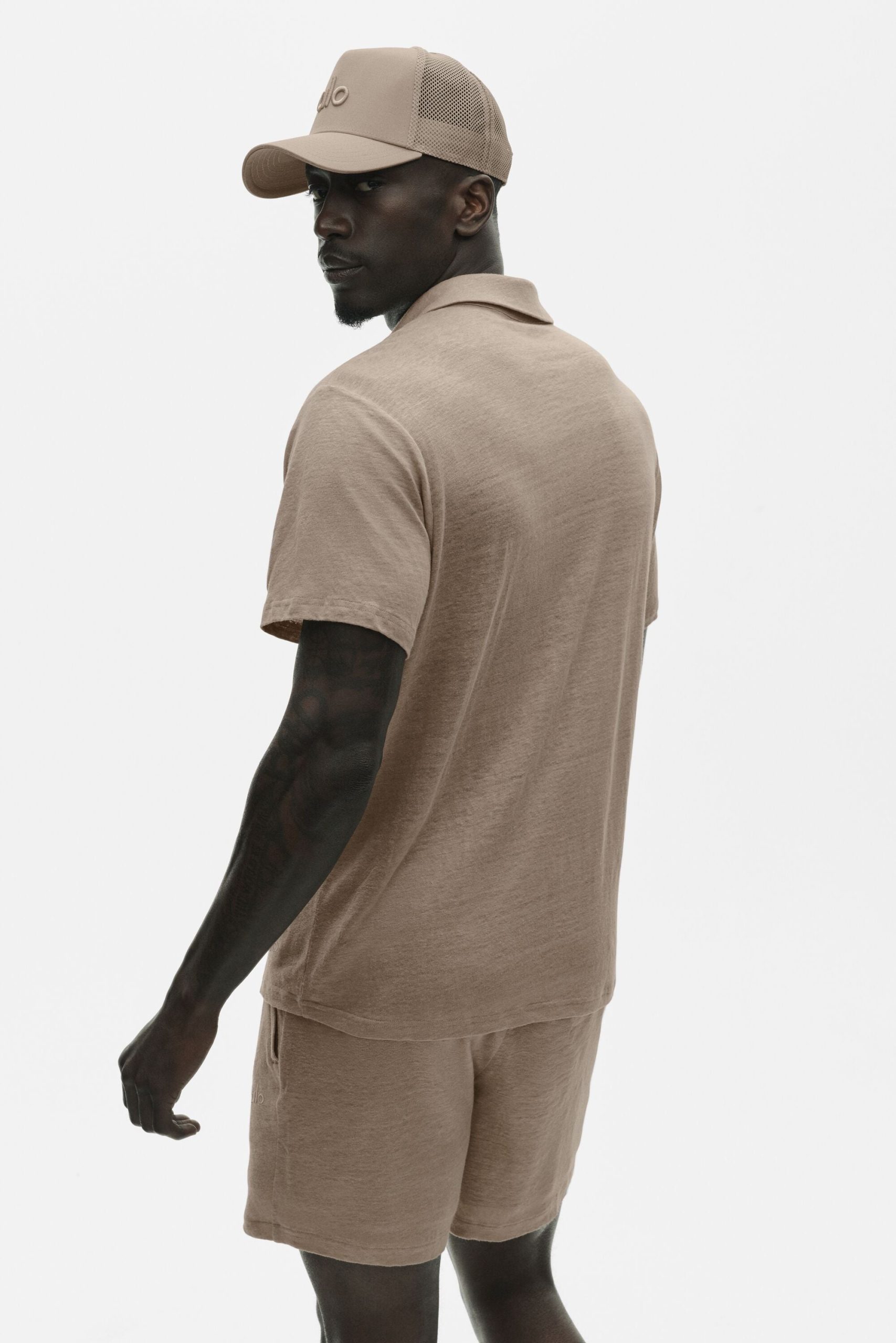 Linen Jersey Coastal Short Sleeve Polo - Gravel - Image 4
