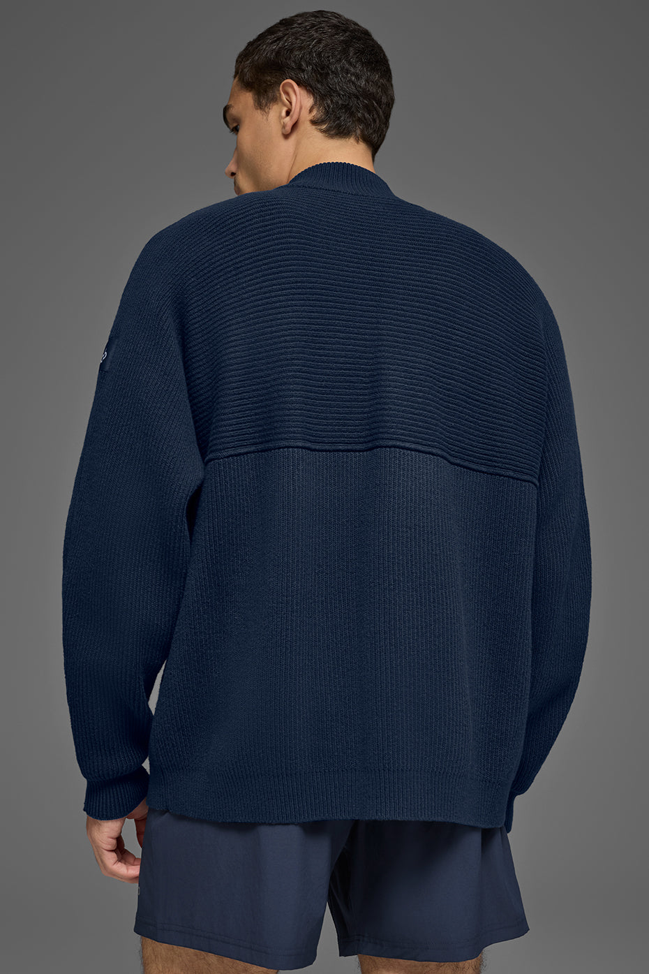 Domain Shift Rib Knit 1/4 Zip Sweater - Navy - Image 4