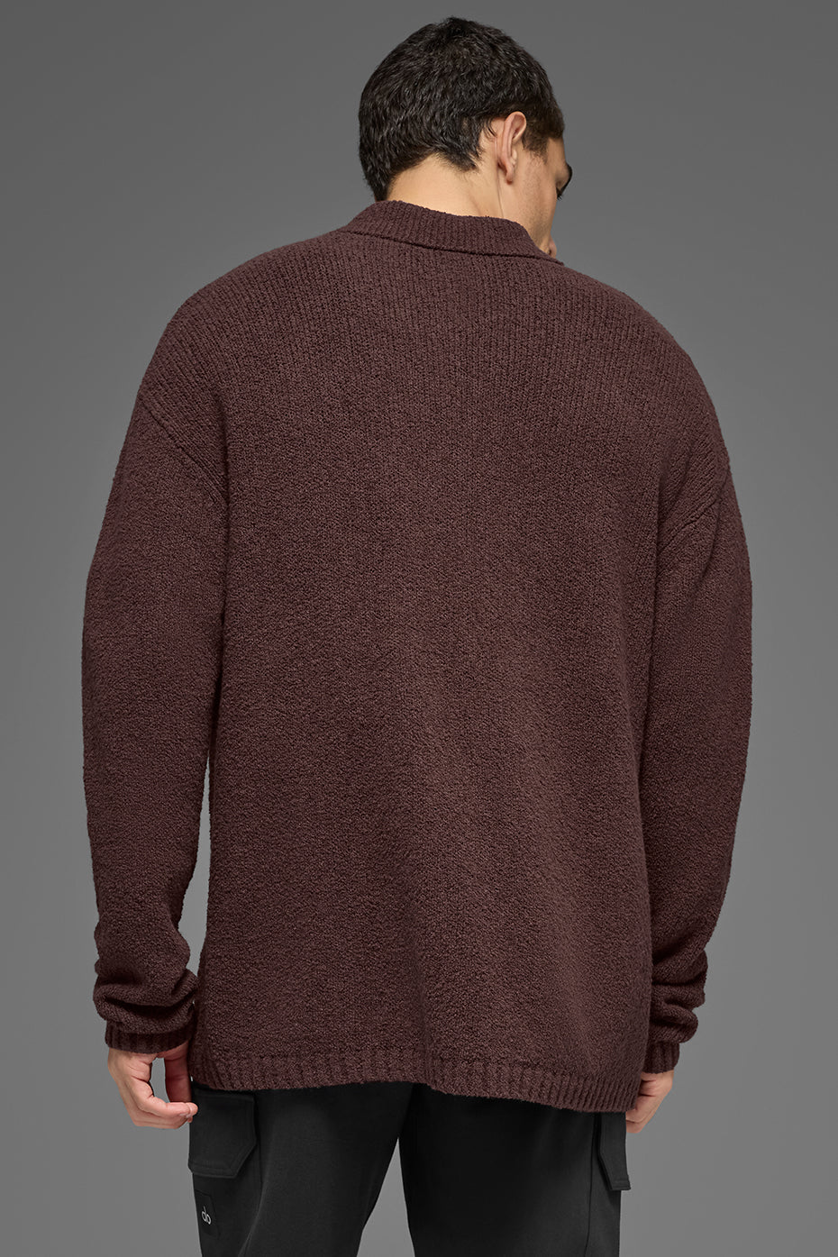 Textured Knit Long Sleeve Polo - Brownstone - Image 4