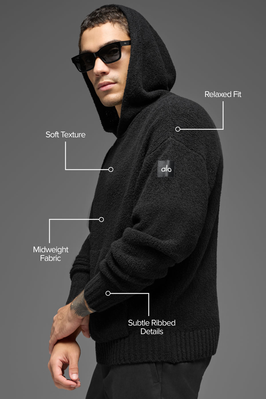 Textured Knit Hoodie - Black - Image 2