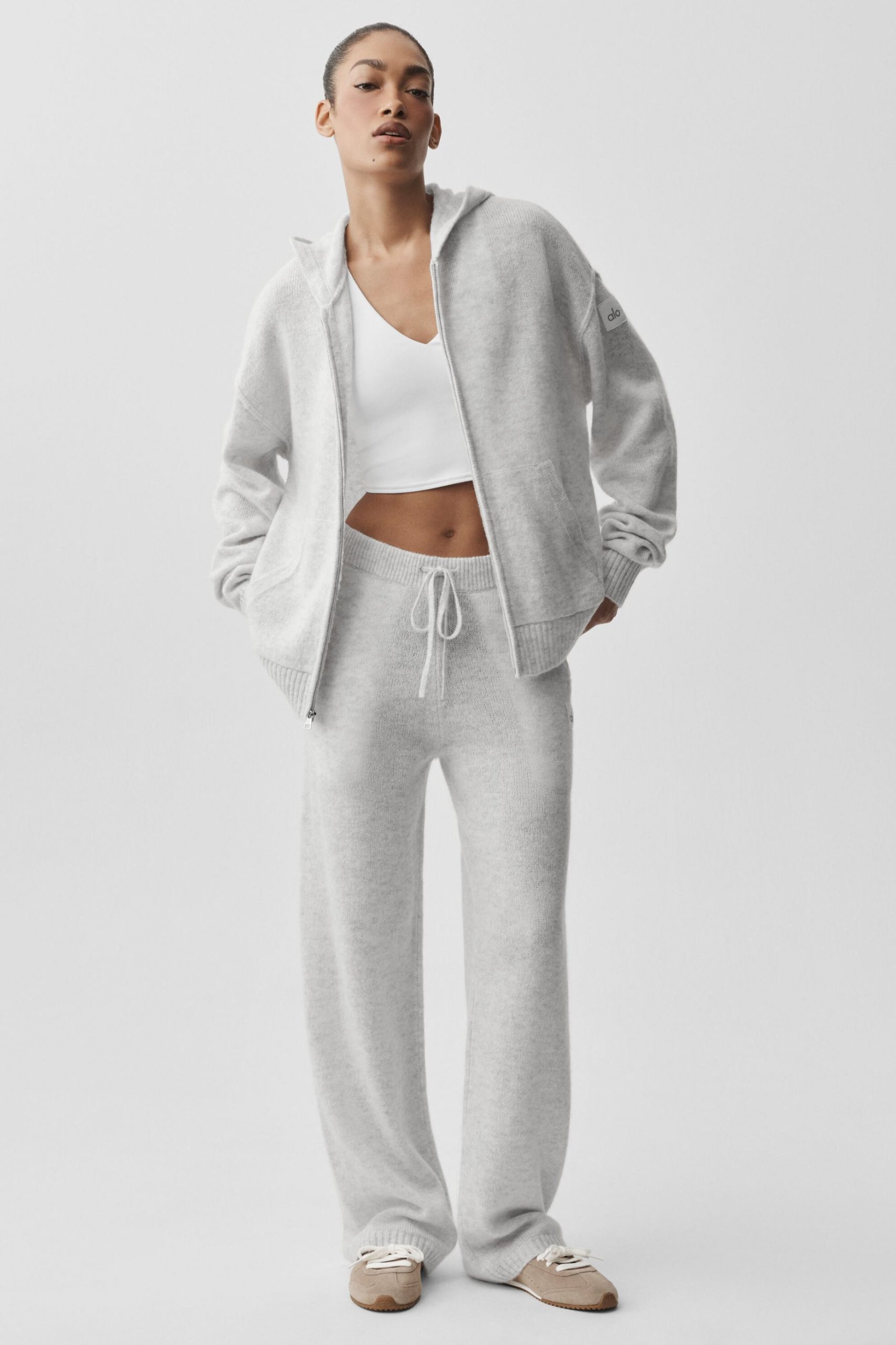 Wool Cashmere New Class Full Zip Hoodie - White Heather - Image 5