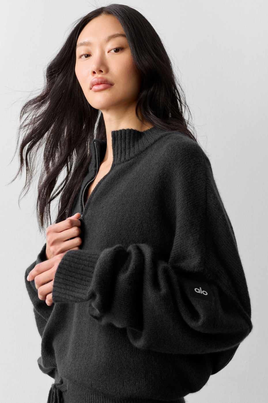 Wool Cashmere New Class 1/4 Zip Pullover - Black - Image 3