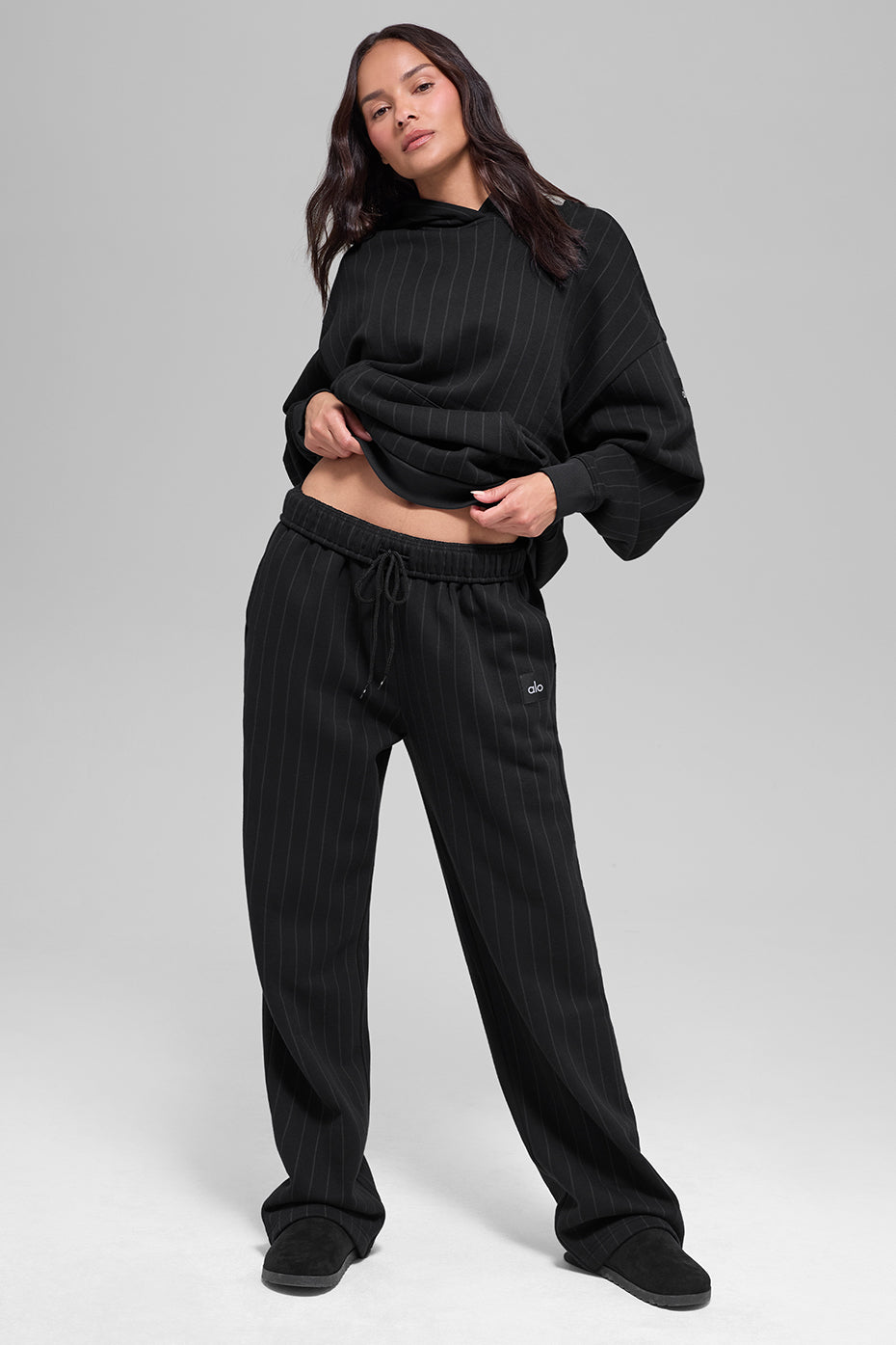 Pinstripe Straight Leg Sweatpant - Black Pinstripe - Image 4