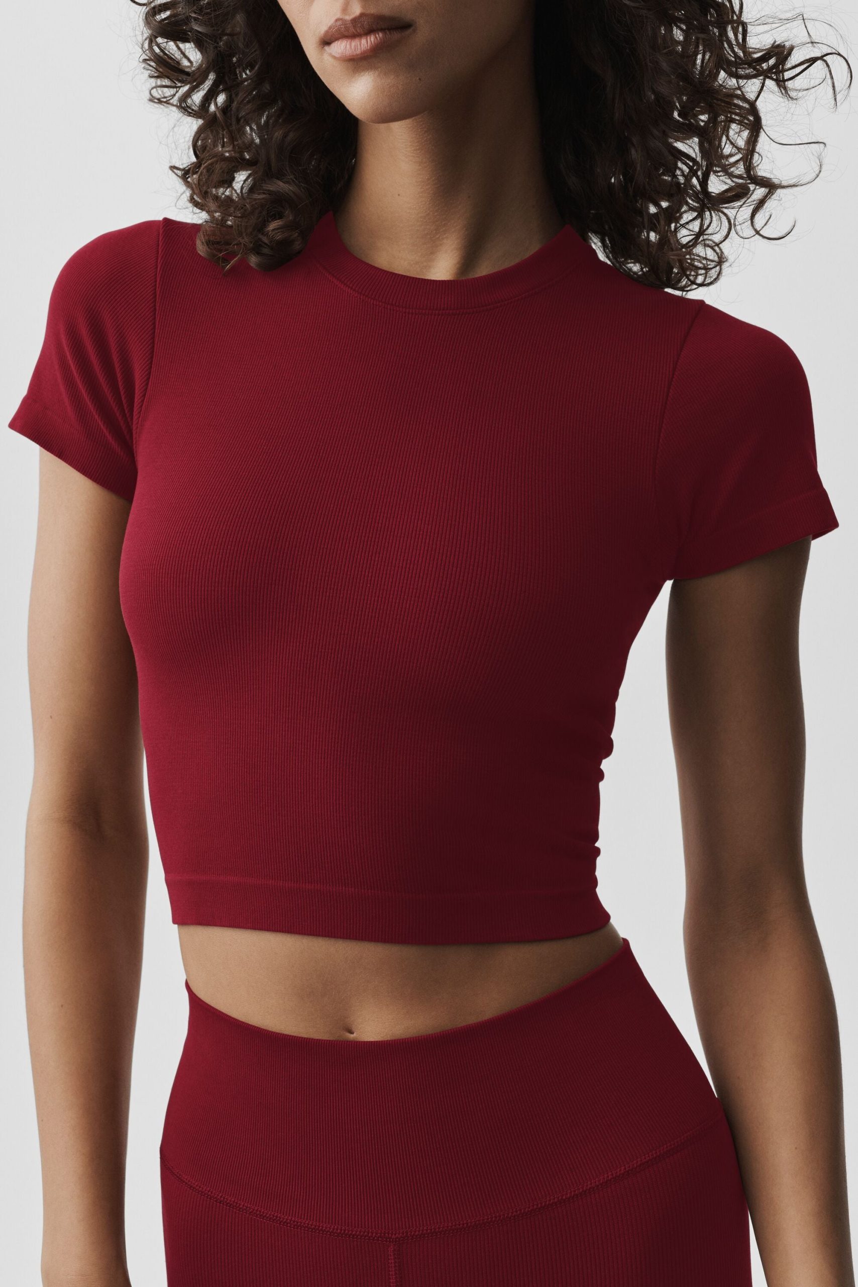 Seamless Modal Ribbed Cropped Short Sleeve - Summer Romance Red - Image 3