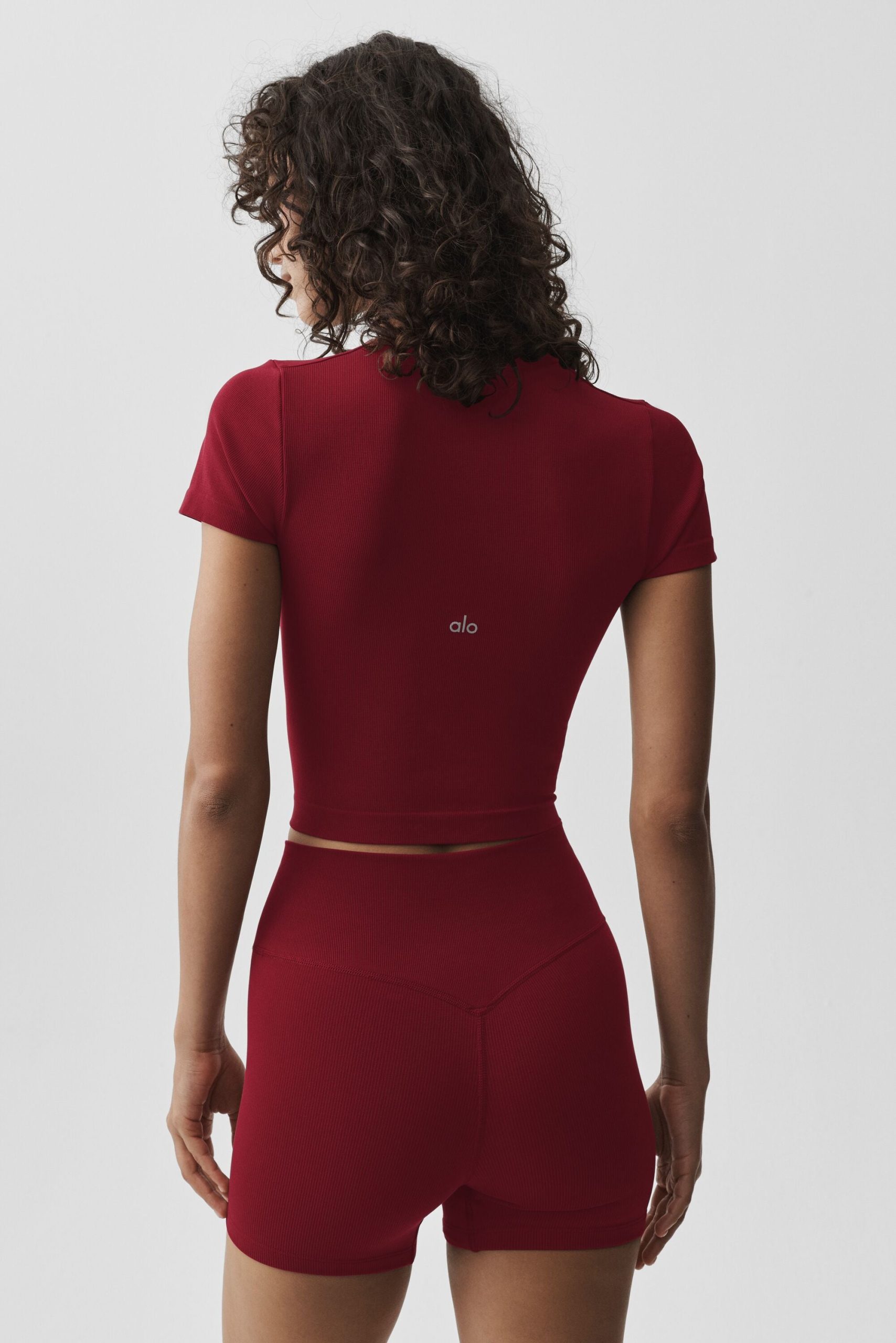 Seamless Modal Ribbed Cropped Short Sleeve - Summer Romance Red - Image 2
