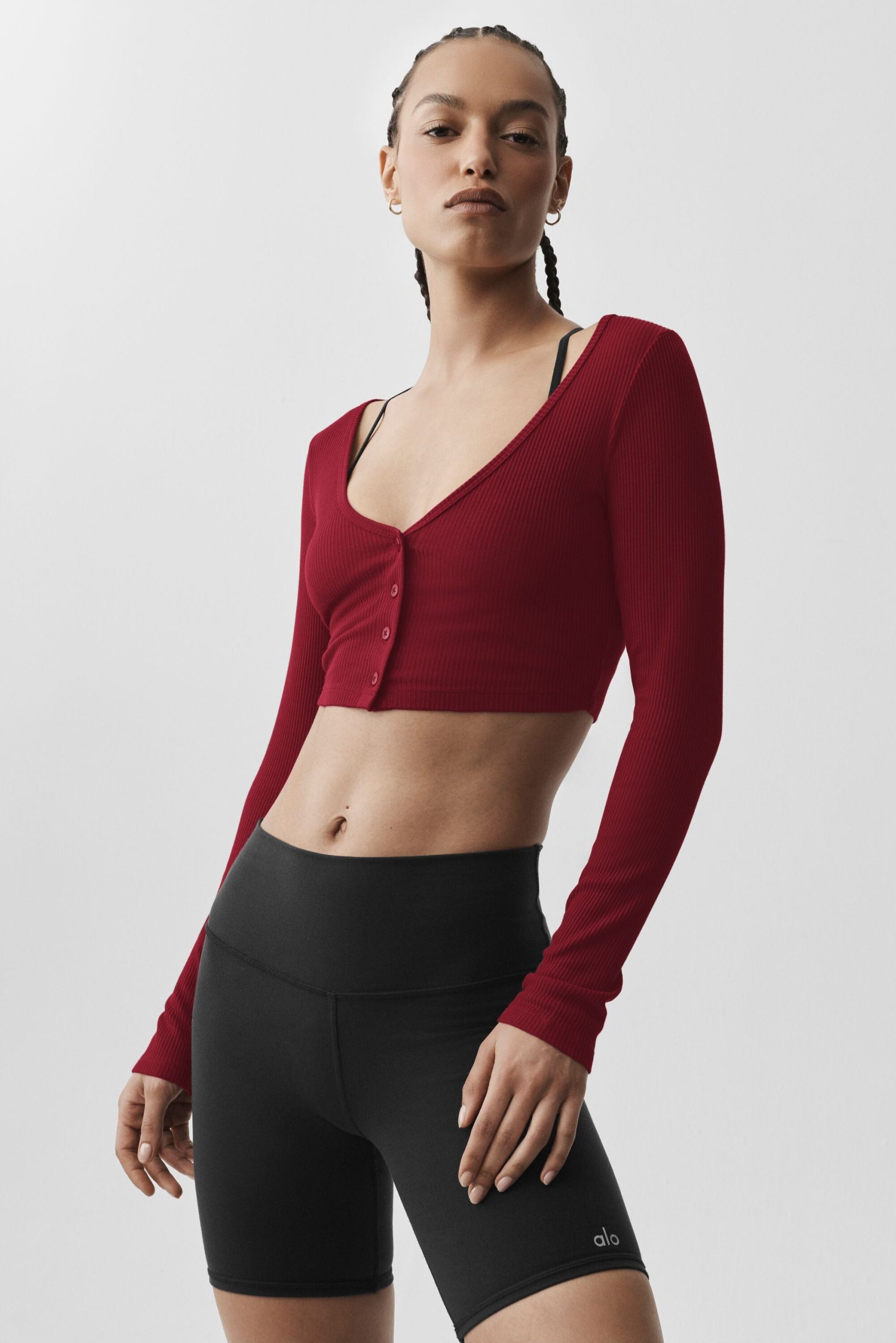 Ribbed Cropped Whisper Cardigan - Summer Romance Red - Image 2