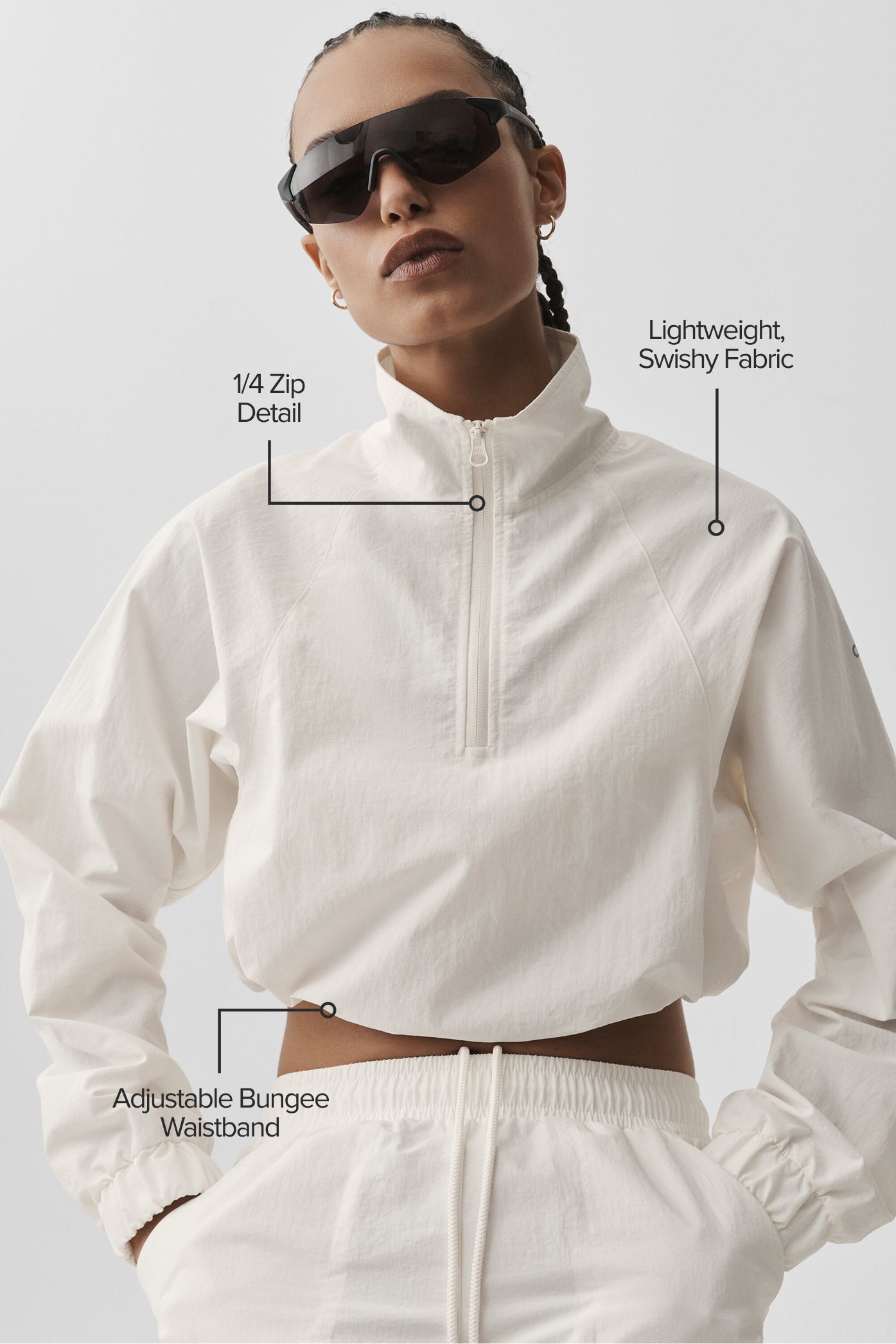 Cropped 1/4 Zip Alumni Pullover - Ivory - Image 2