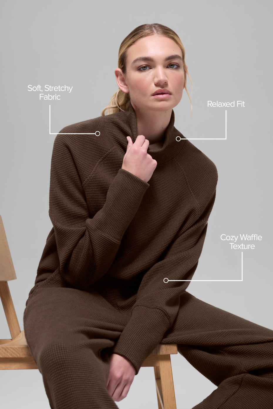 Waffle Weekend Escape Mock Neck Long Sleeve - Espresso - Image 2