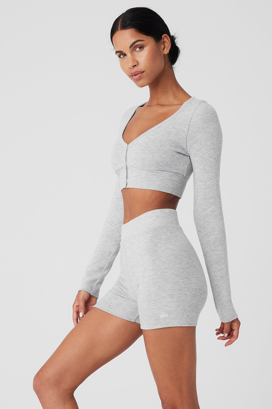Alolux Cropped Me Time Cardigan - Athletic Heather Grey - Image 3