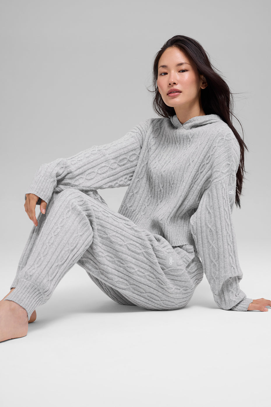 Cable Knit Winter Bliss Hoodie - Athletic Heather Grey - Image 5