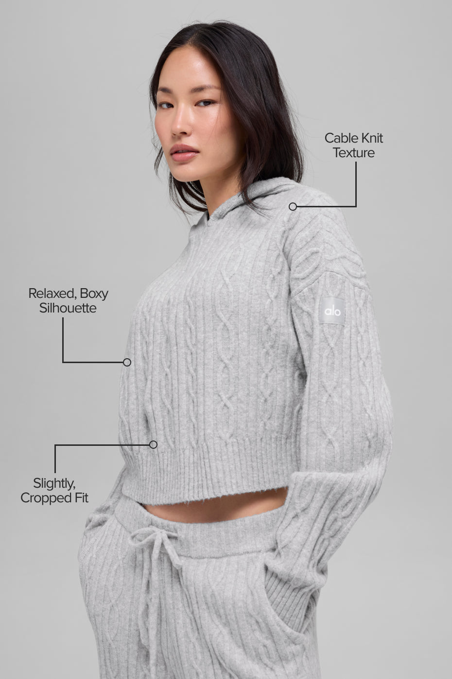 Cable Knit Winter Bliss Hoodie - Athletic Heather Grey - Image 2