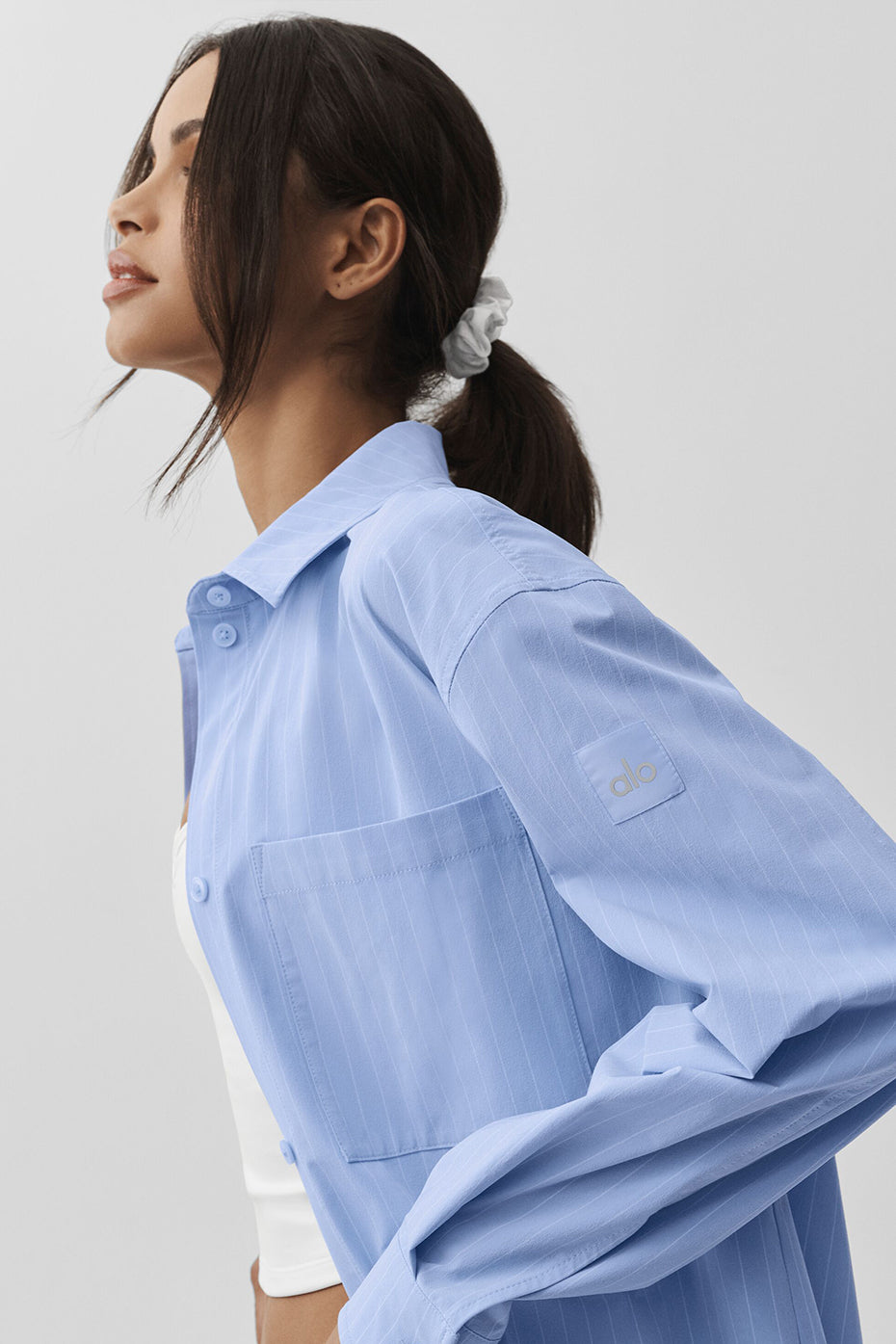 Pinstripe Daylight Button Down Long Sleeve - Light Provence Blue/White - Image 5
