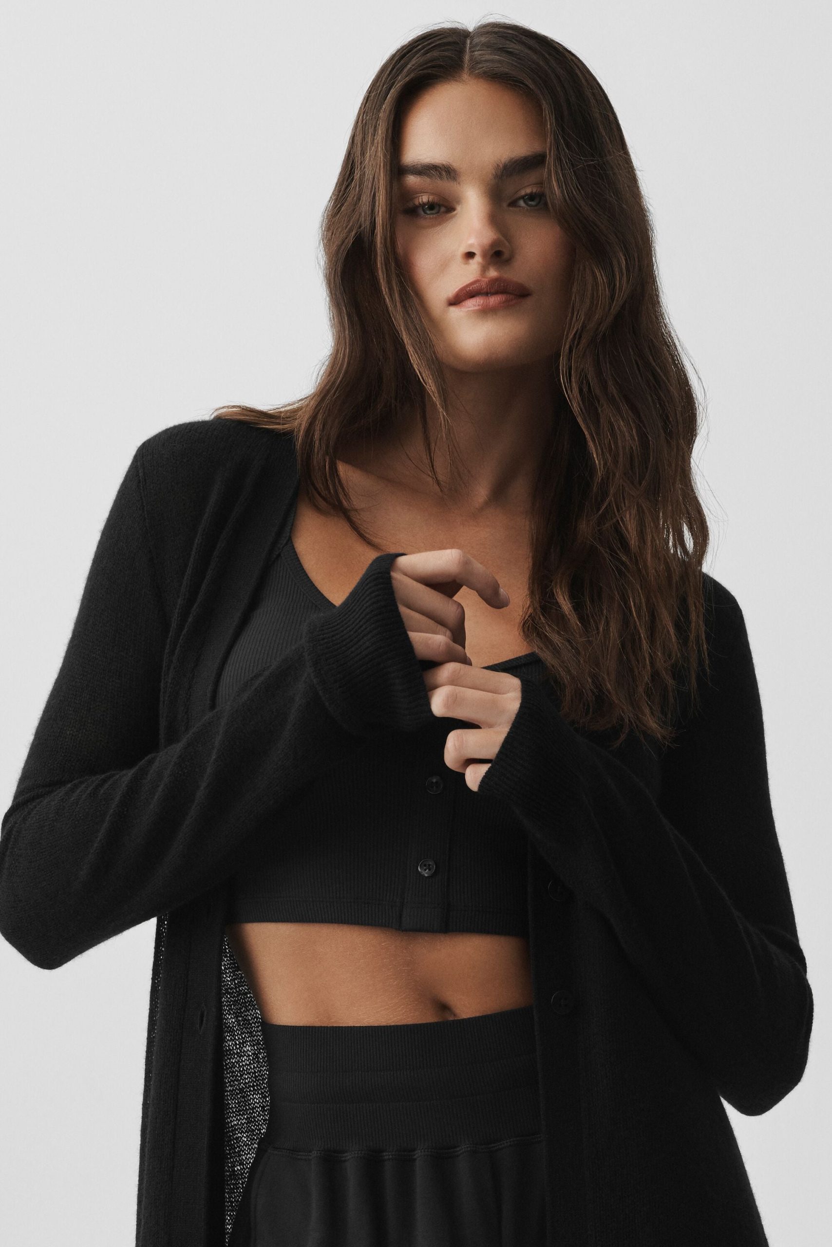 Sheer Cashmere Long Cardigan - Black - Image 2