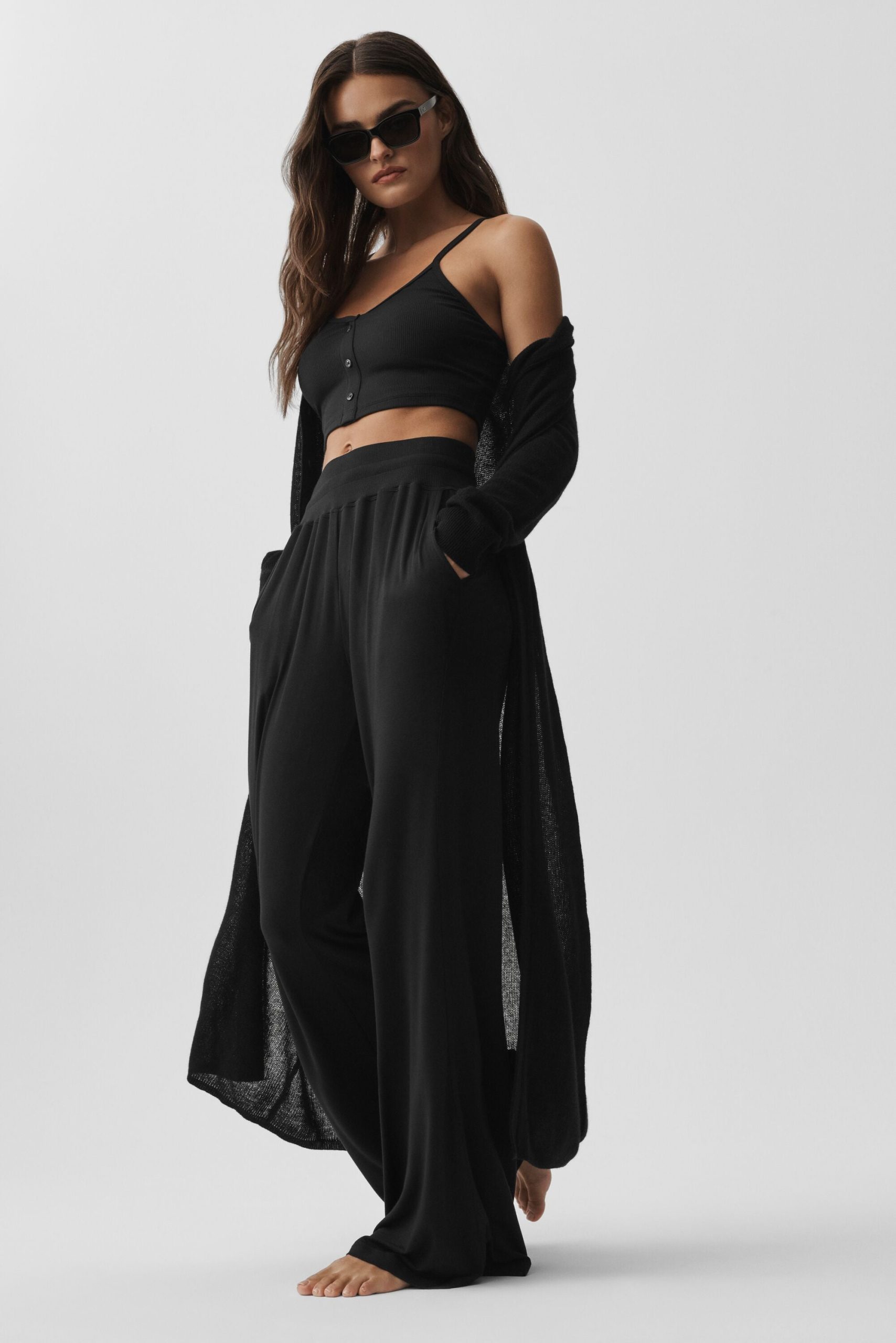 Sheer Cashmere Long Cardigan - Black - Image 3