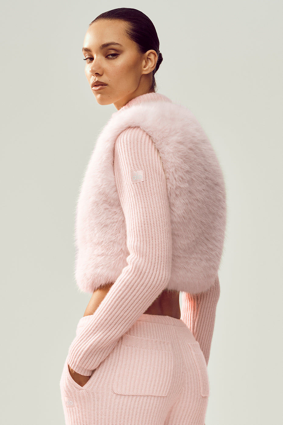 Faux Fur Cashmere Northstar Full Zip - Frosted Pink - Image 4
