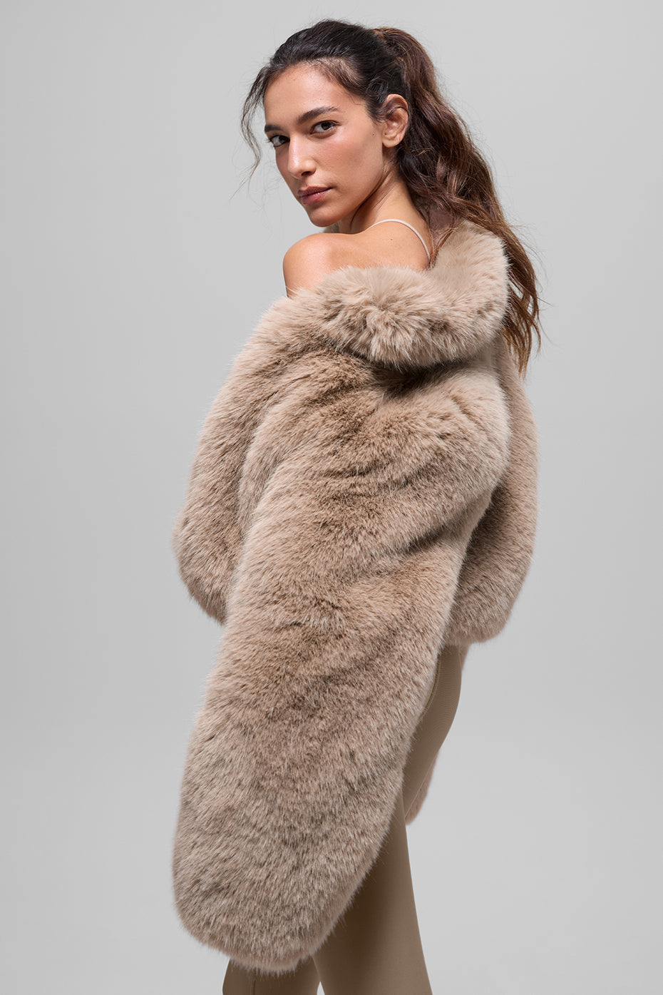 Opulent Faux Fur Cropped Jacket - Oat - Image 2