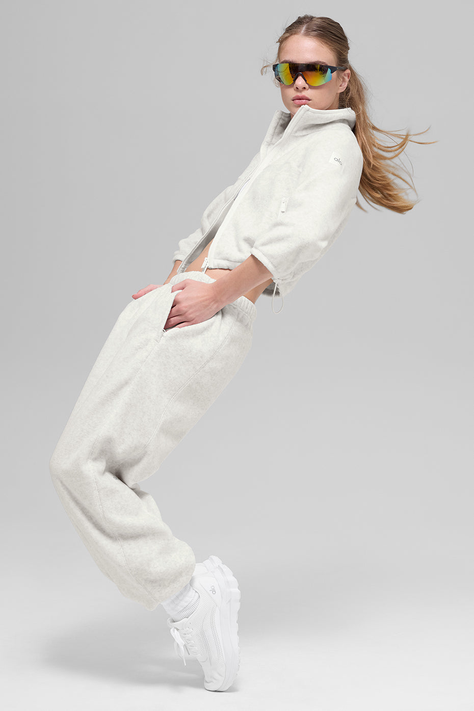 Polar Fleece Retreat Cropped Jacket - White Heather Grey - Image 4