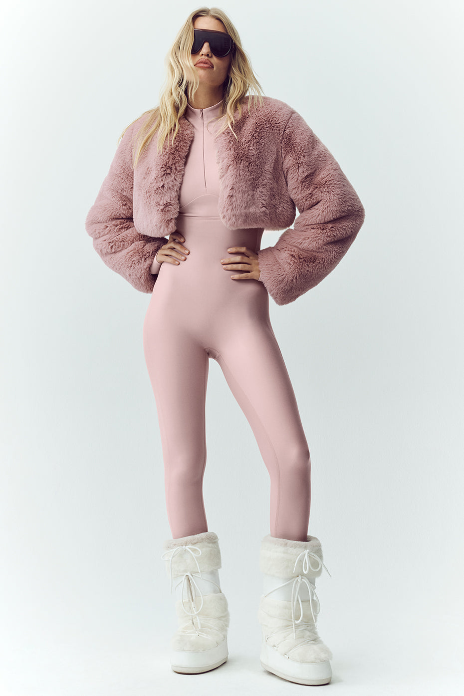 Faux Fur Chic Cropped Jacket - Pink Champagne - Image 6