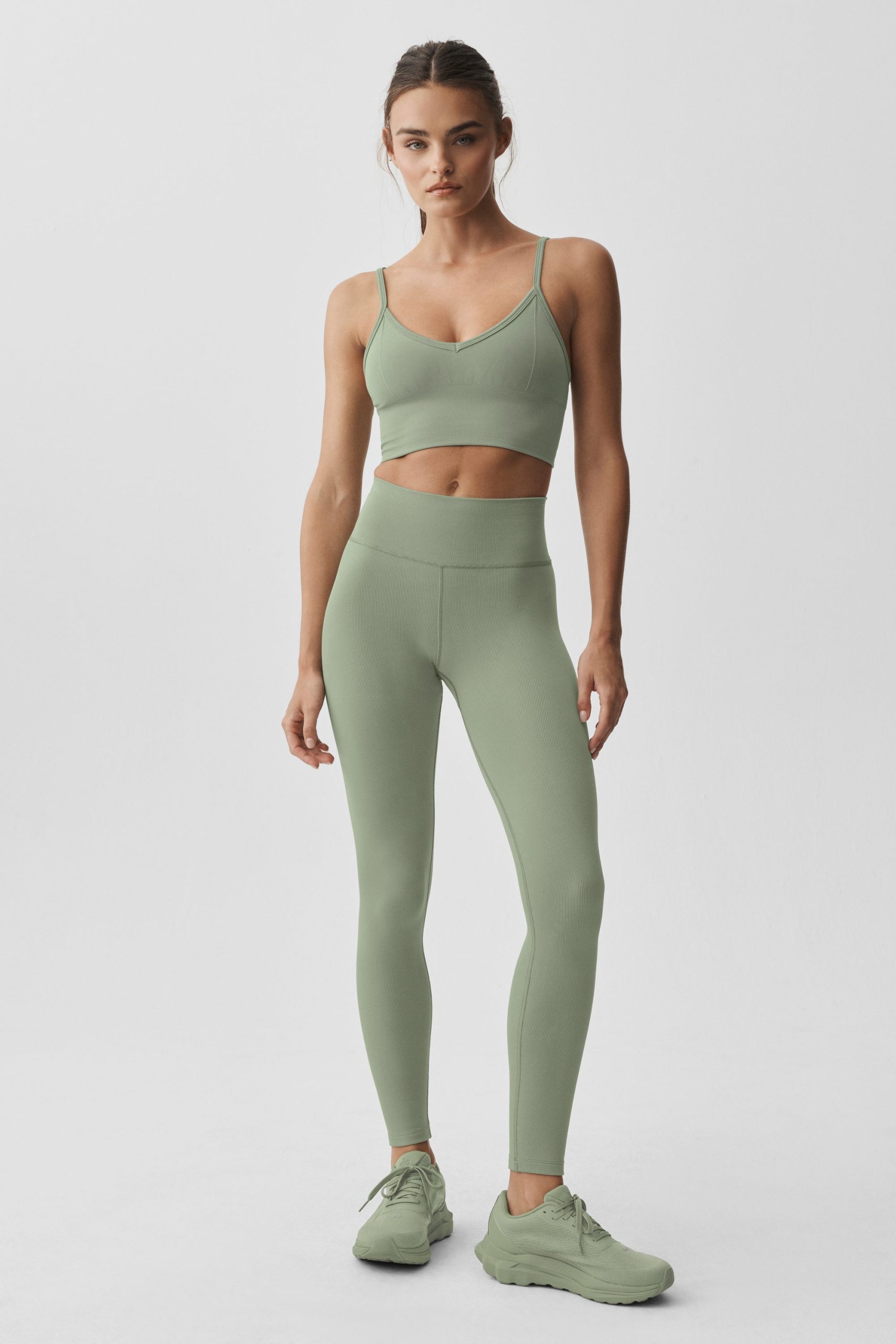 Seamless Modal Ribbed High-Waist 7/8 Legging - Dune Grass - Image 5