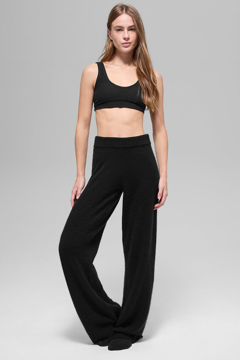Wool Cashmere High-Waist New Class Wide Leg Pant - Black - Image 5