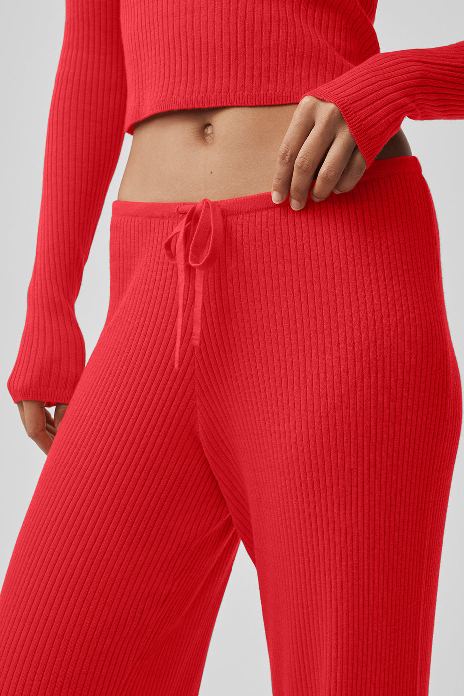 Sweater Knit Mid-Rise Unwind Wide Leg Pant - Bright Red - Image 3
