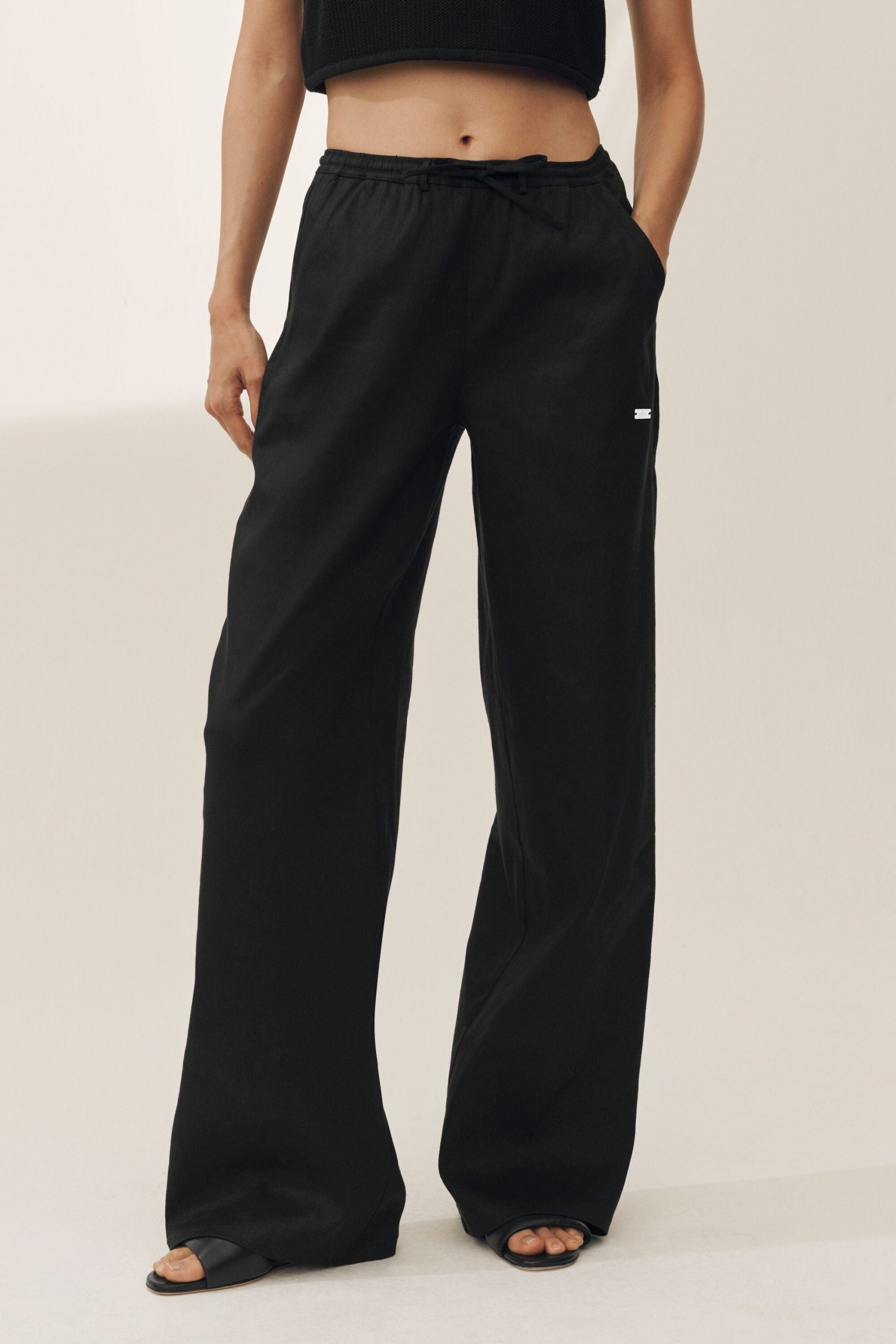 Linen Blend Riviera Wide Leg Pant - Black - Image 2