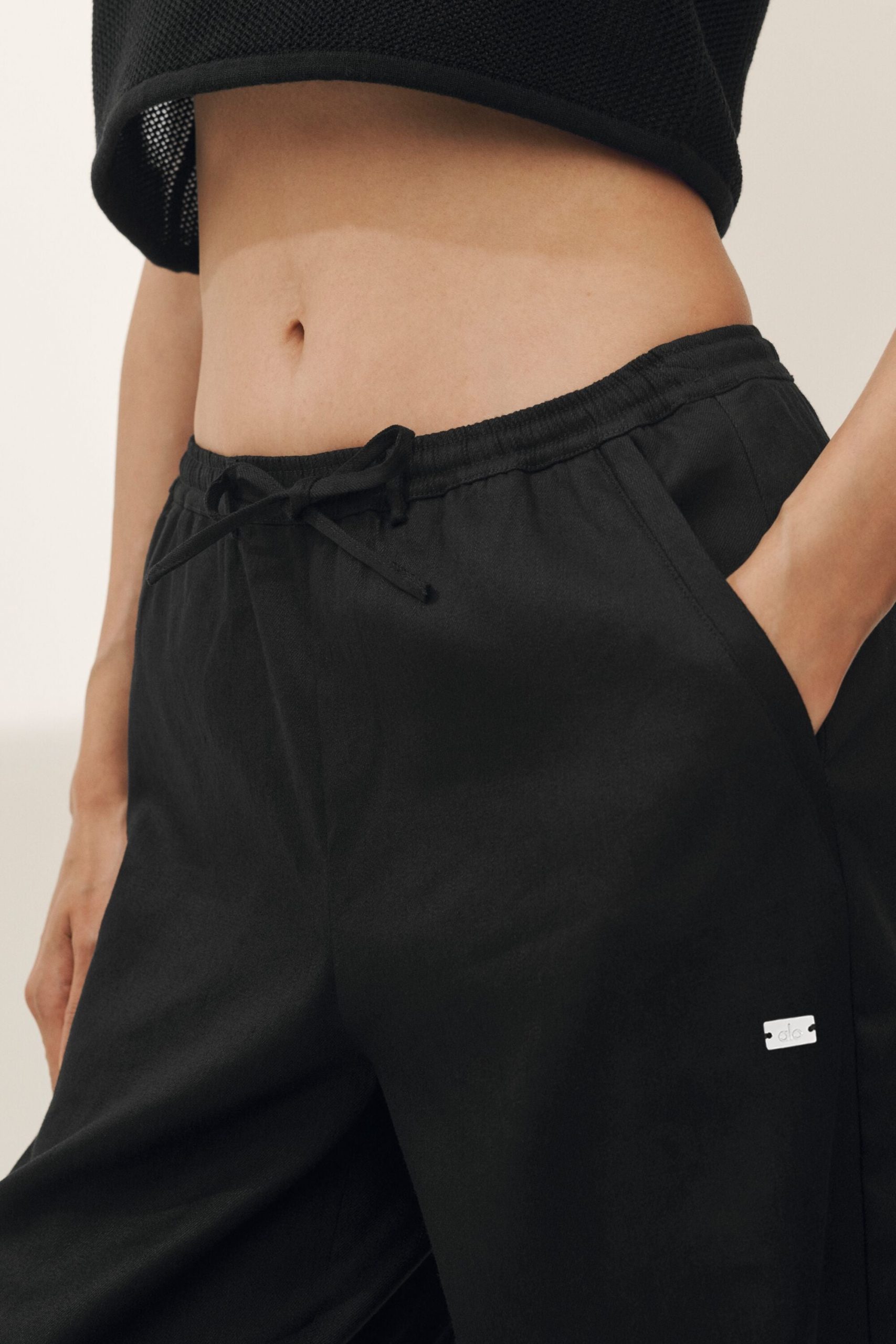 Linen Blend Riviera Wide Leg Pant - Black - Image 3