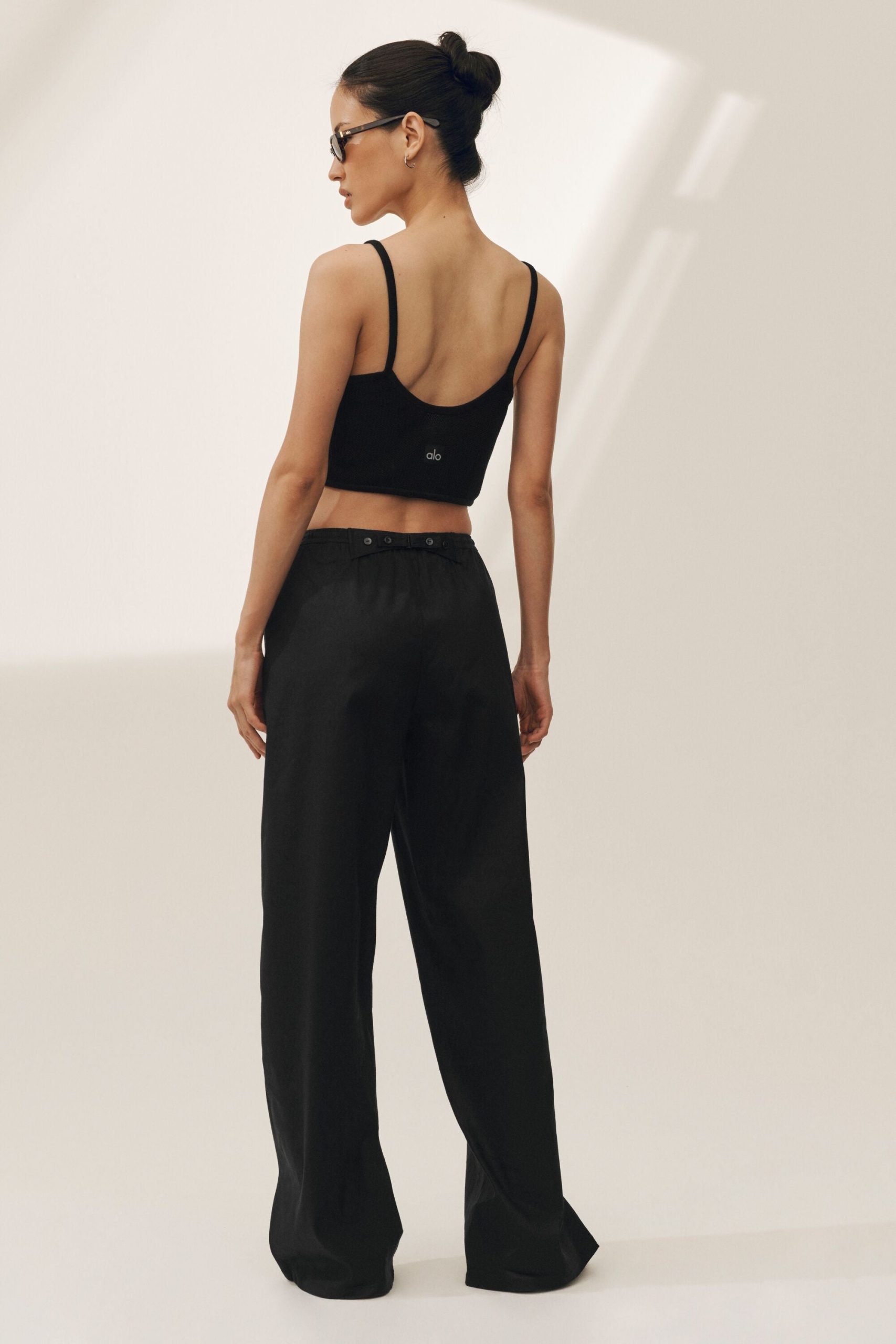 Linen Blend Riviera Wide Leg Pant - Black - Image 4