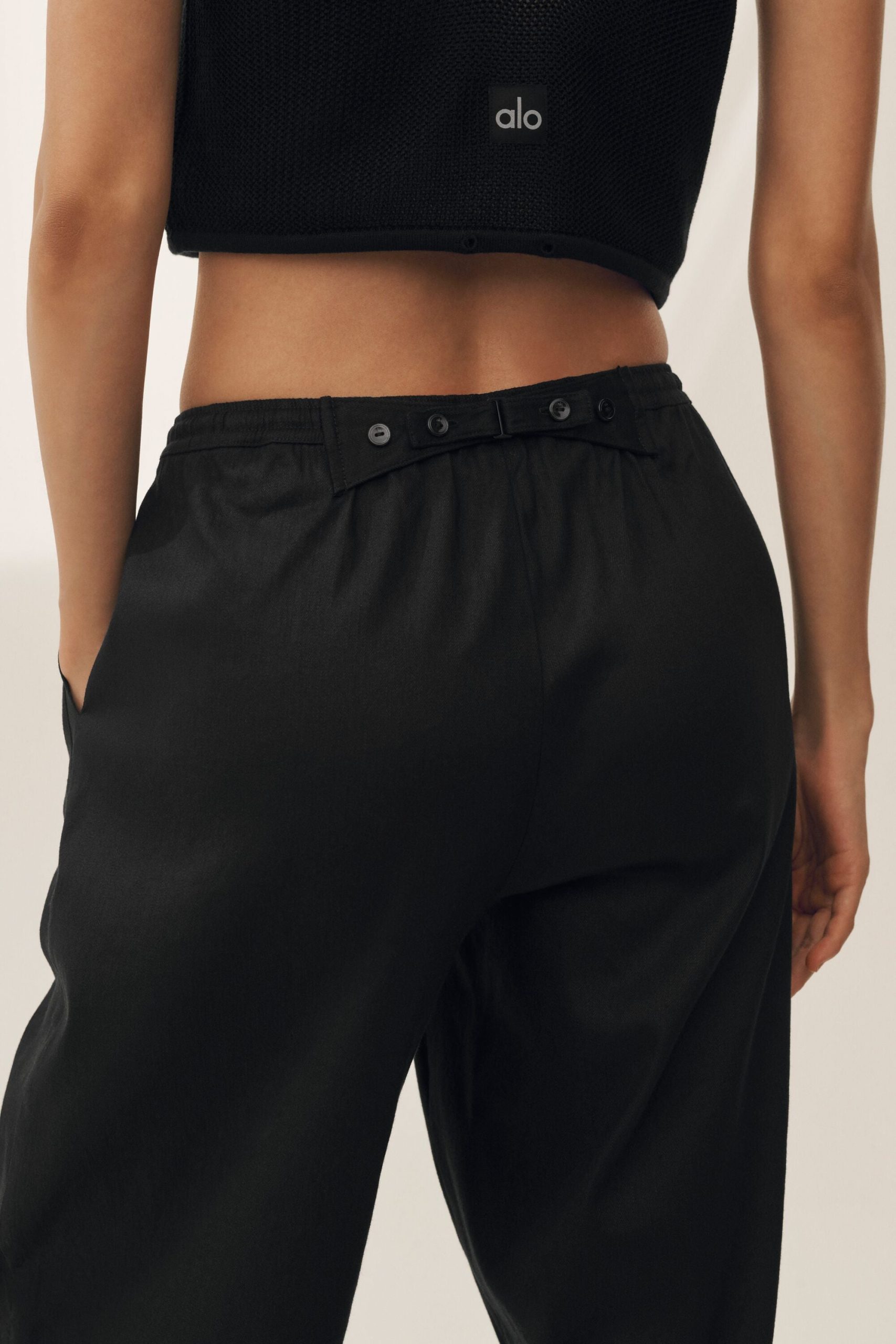 Linen Blend Riviera Wide Leg Pant - Black - Image 5